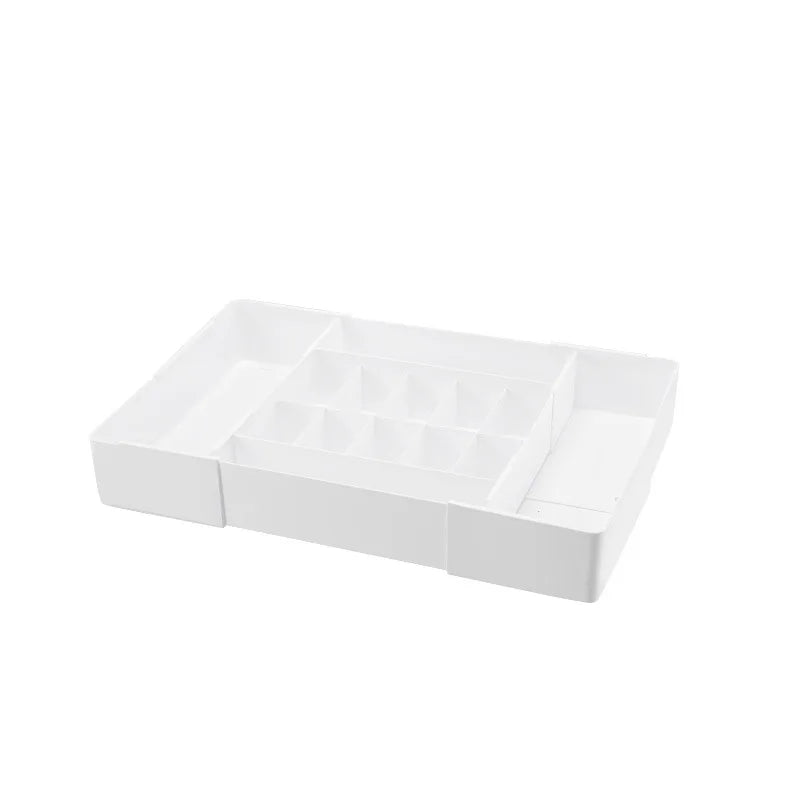Adjustable 4-way expandable drawer organizer for kitchen utensils—versatile, large-capacity home storage box