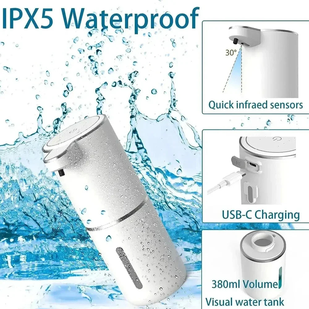 Waterproof Automatic Soap Dispenser 350ml Foaming Soap Dispenser Type C Rechargeable Electric  Adjustable Foam Soap Dispenser