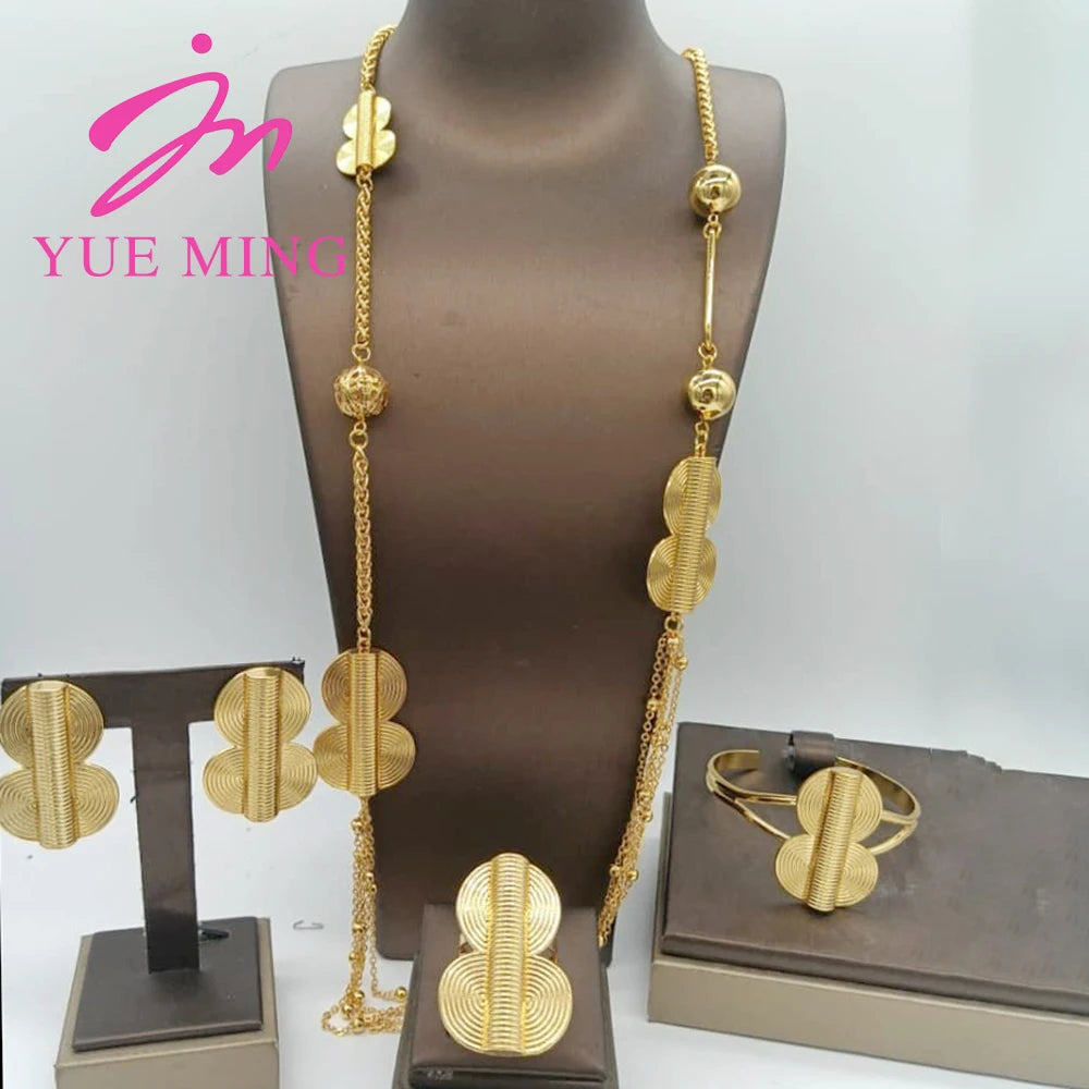 Five Layer Jewelry Set For Women Trendy Long Chain 80cm Necklace Cuff Bangle Adjustable Ring Geometry Earrings Jewelry Accessory