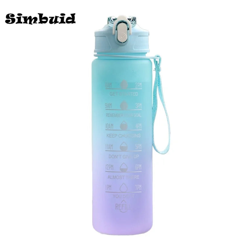 600ML/750ML/1000ML Sports Bottle with Time Scale Outdoor Gradient Color Drinking Bottle Portable Fitness Motivational Straw Mug