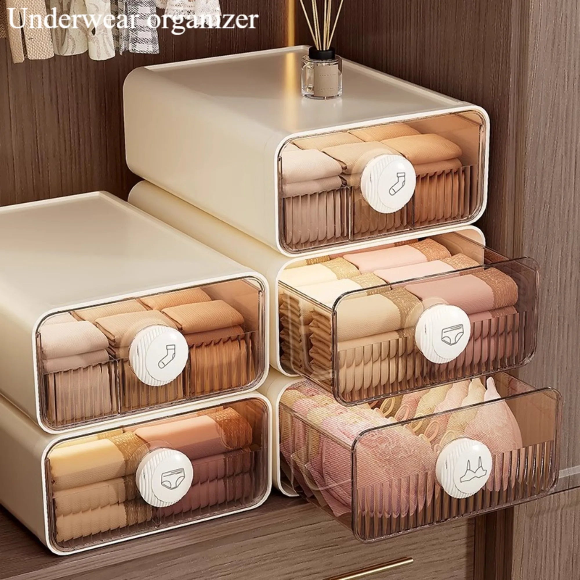 Underwear Organizer, Bra Underwear Socks Closet Compartment Organizer Drawers, Expandable Dustproof Storage Box with Dividers