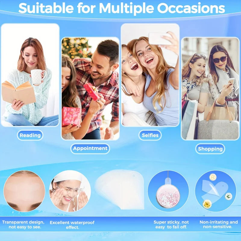 Invisible Facial Tape Set with 4 Adjustable Elastic Bands, Reusable Unscented Skin Stickers for Neck, Jawline & Double Chin
