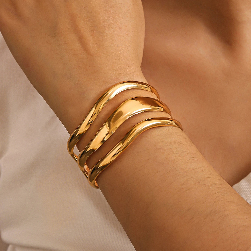 Fashion Jewelry Set Simple Three-layer Hollow Geometric Bracelet Adjustable Bracelet Ring Women's Punk Daily Wear Party Gift
