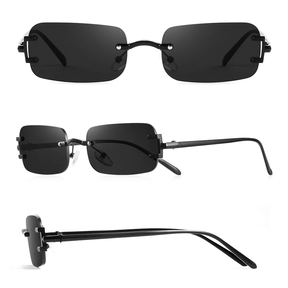 CRIXALIS Trendy Small Y2k Rectangle Rimless Sunglasses Womens Mens, Retro Narrow Chic Thin Skinny Sunnies UV400