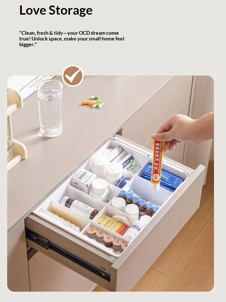 Adjustable 4-way expandable drawer organizer for kitchen utensils—versatile, large-capacity home storage box