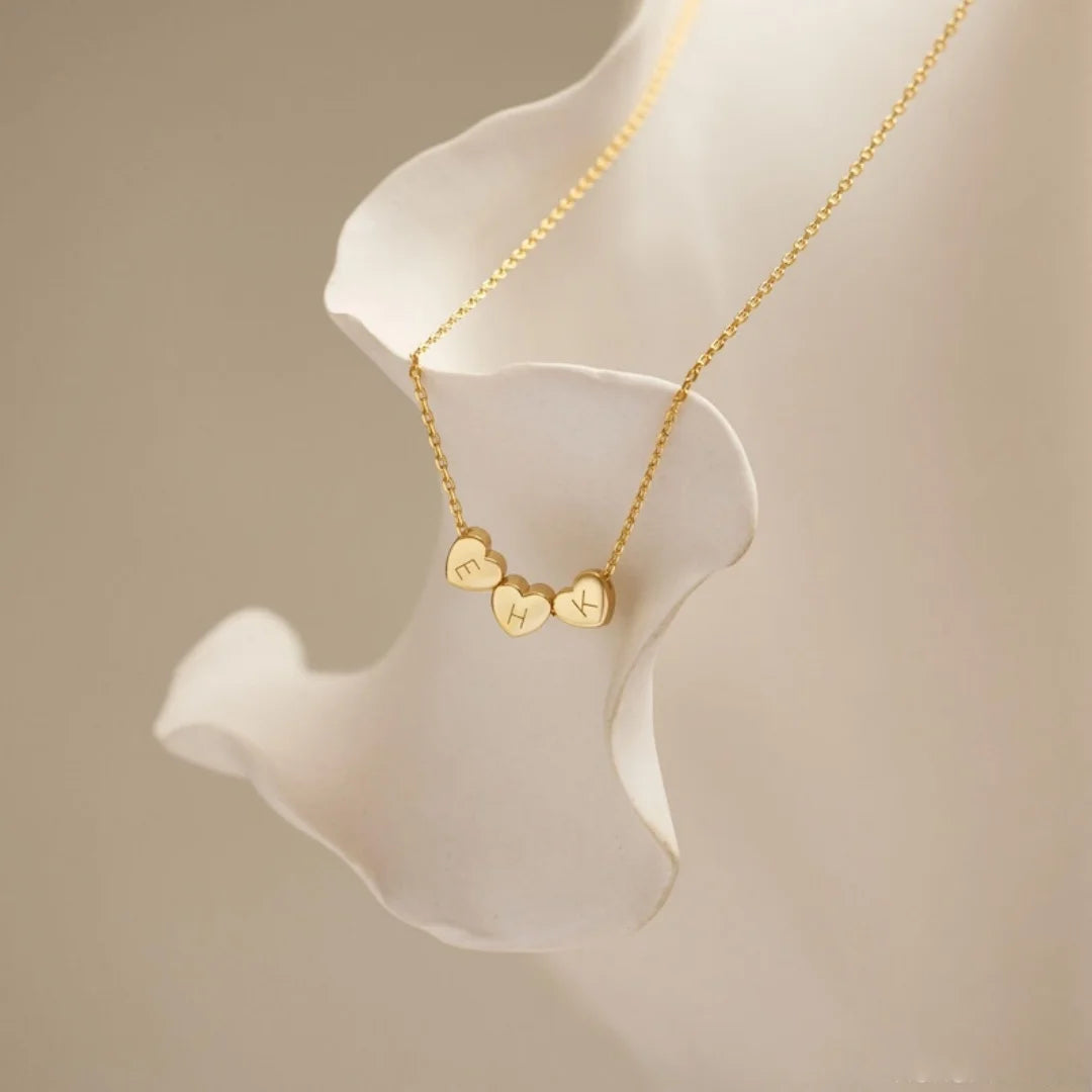 Custom Tiny 3D Initial Heart Charm Necklace Gold Letter Stainless Steel Family Necklace, Minimalist  Womens  Christmas Gift