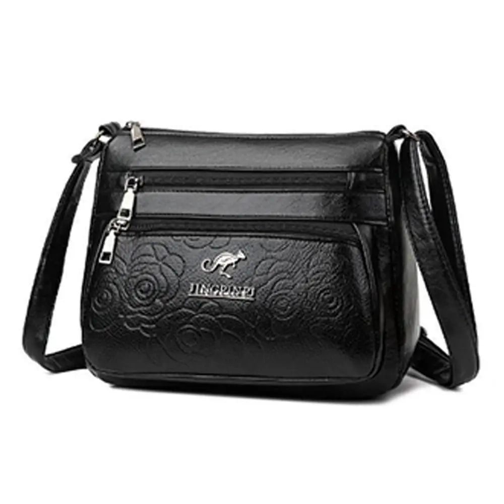 Leisure PU Leather Buying Vegetable Bag Large Capacity Multi-layer Shoulder Messenger Bag Black Crossbody Bag Woman