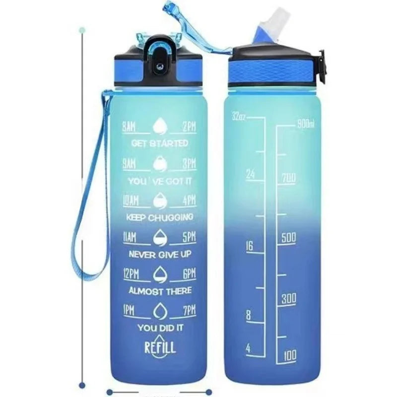 Gradient Color 1000ml Plastic Water Bottle with Straw Leak-Proof Sports Water Bottle for Outdoor Travel Fitness Cycling