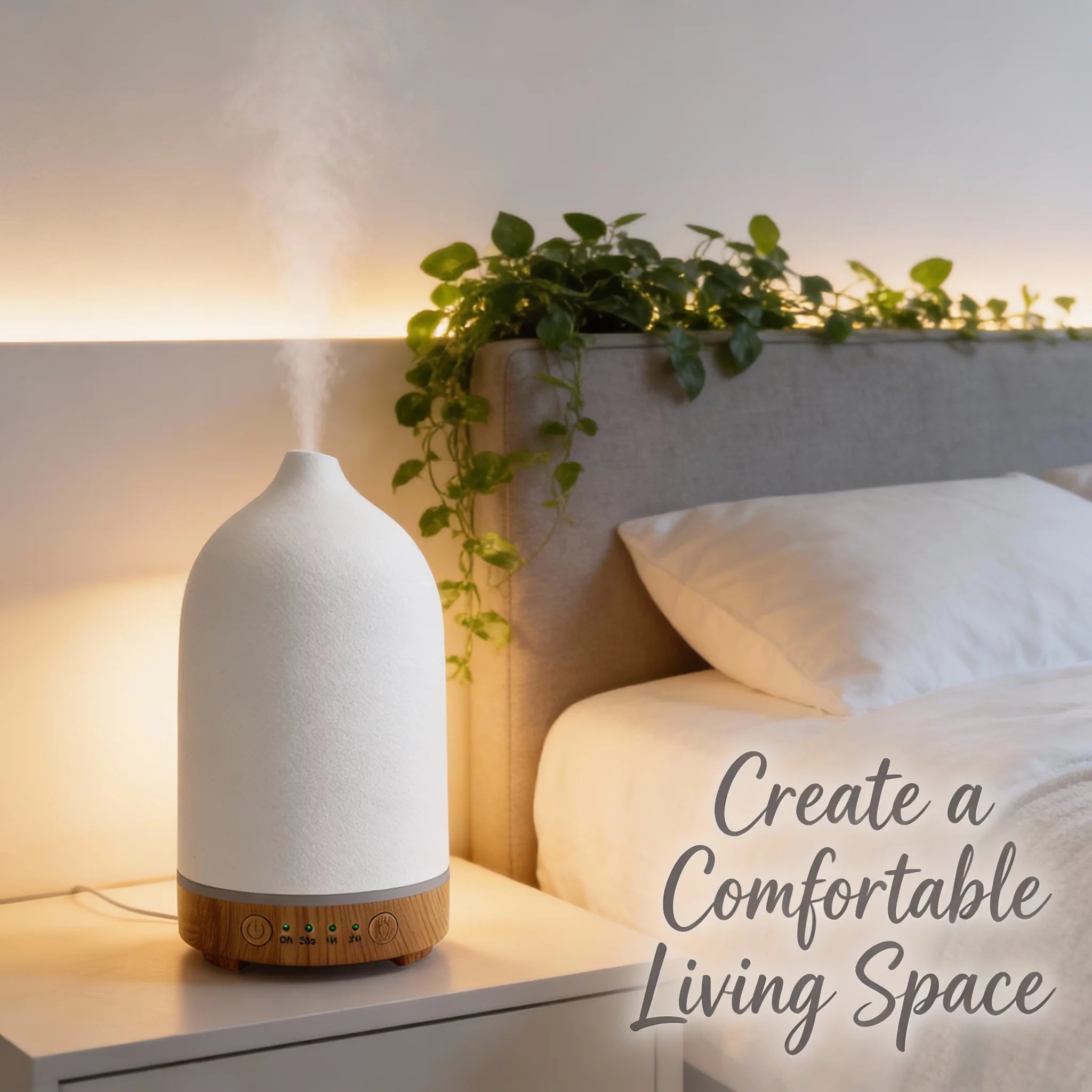 100ml Ceramic Essential Oil Diffuser for Bedroom Home Office Ultrasonic Humidifier Aroma Diffuser with 7 Colors Night Light